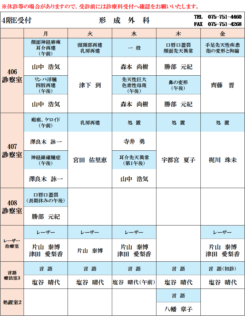 外来担当表